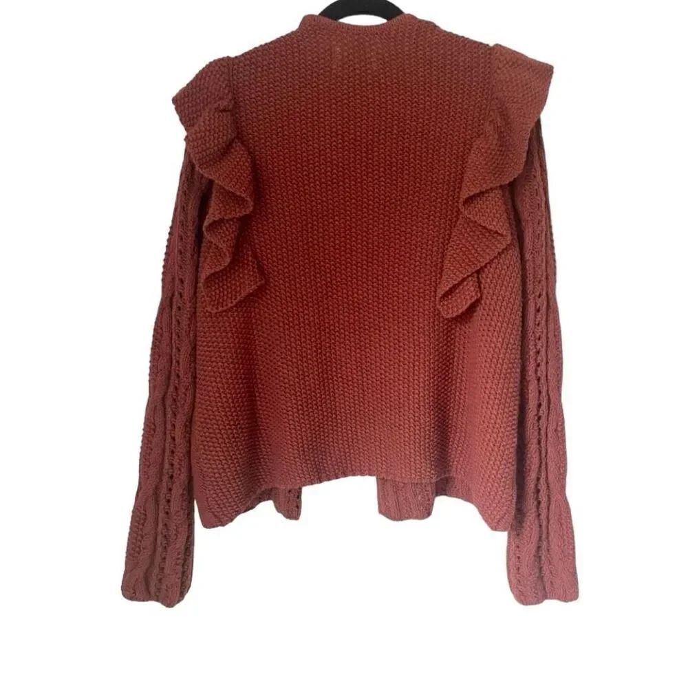 Universal Thread chunky knit open front Ruffled Cardigan Size Medium Color: Rust - Picture 7 of 9